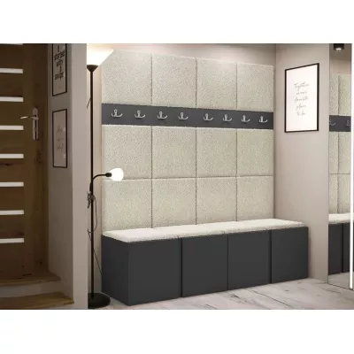 Stena do predsiene s botníkom a panelmi 42x42 SELAND 6 - grafit / svetlá béžová