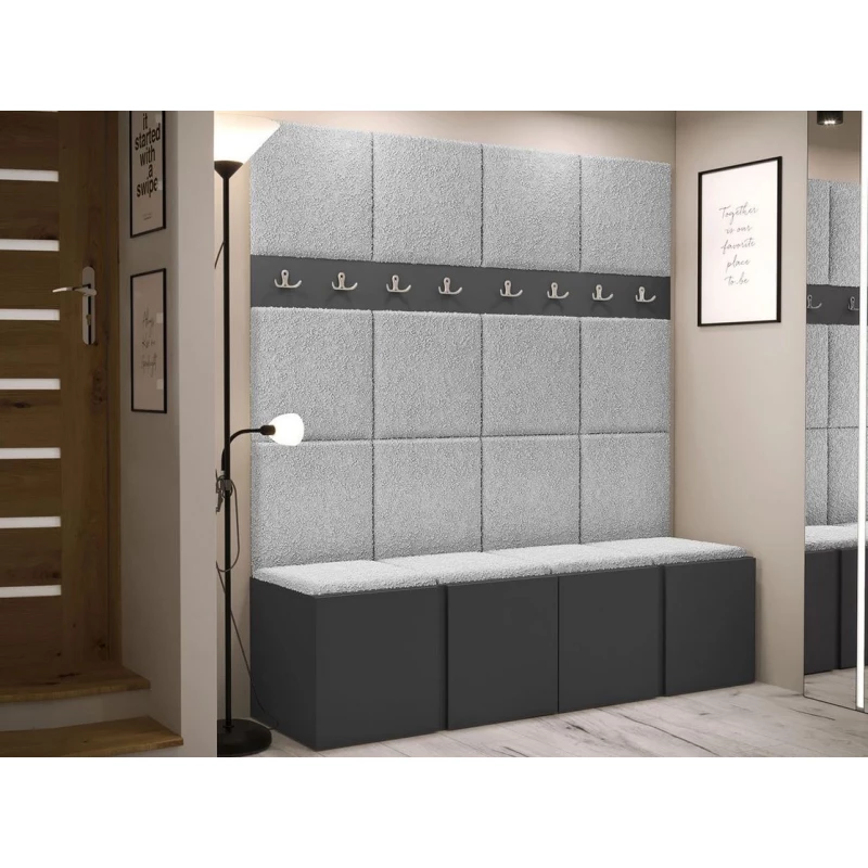 Stena do predsiene s botníkom a panelmi 42x42 SELAND 6 - grafit / šedá
