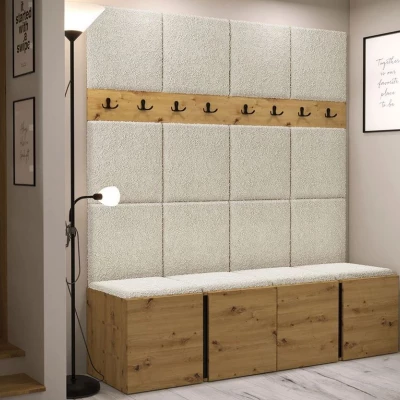 Stena do predsiene s botníkom a panelmi 42x42 SELAND 6 - artisan / čierna / svetlá béžová