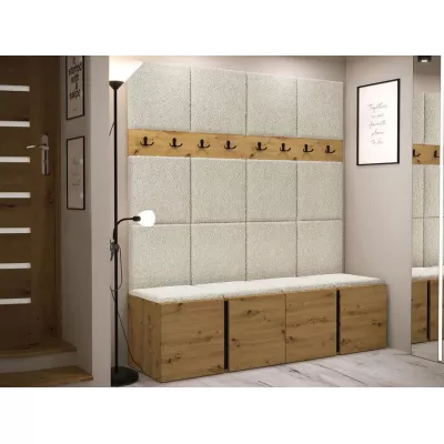 Stena do predsiene s botníkom a panelmi 42x42 SELAND 6 - artisan / čierna / svetlá béžová