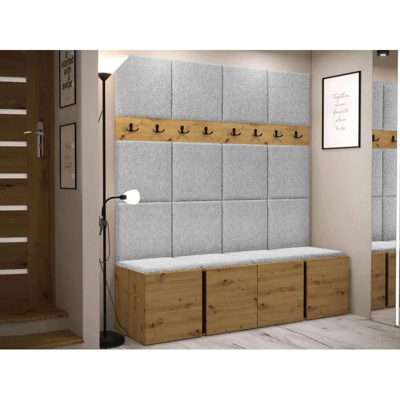 Stena do predsiene s botníkom a panelmi 42x42 SELAND 6 - artisan / čierna / šedá