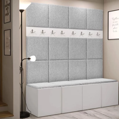 Stena do predsiene s botníkom a panelmi 42x42 SELAND 6 - biela / šedá
