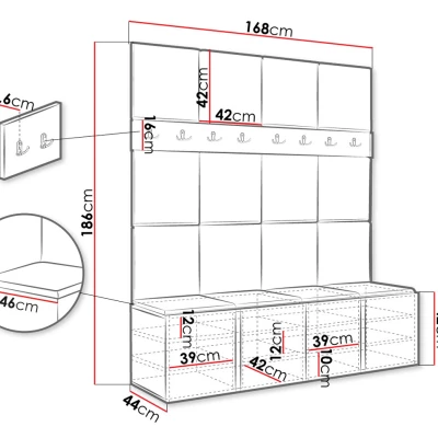 Stena do predsiene s botníkom a panelmi 42x42 SELAND 6 - grafit / šedá