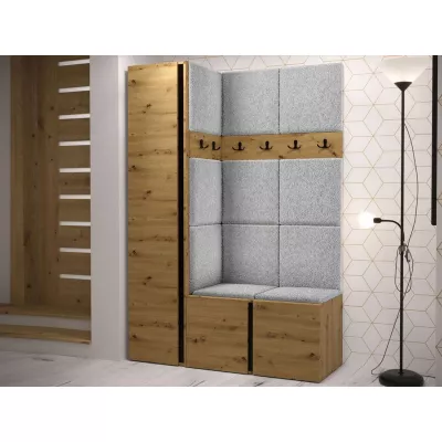 Predsieňová stena s botníkom a panelmi 42x42 SELAND 5 - artisan / čierna / šedá
