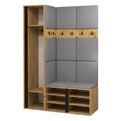 Predsieňová stena s botníkom a panelmi 42x42 SELAND 5 - artisan / čierna / svetlá béžová