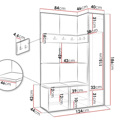 Predsieňová stena s botníkom a panelmi 42x42 SELAND 5 - artisan / čierna / svetlá béžová