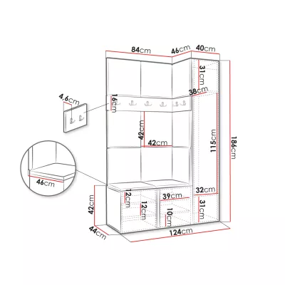 Predsieňová stena s botníkom a panelmi 42x42 SELAND 5 - artisan / čierna / svetlá béžová