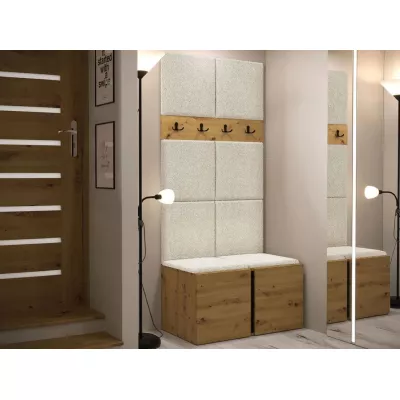 Stena do predsiene s čalúnenými panelmi 42x42 SELAND 4 - artisan / čierna / svetlá béžová