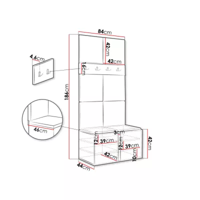 Stena do predsiene s čalúnenými panelmi 42x42 SELAND 4 - biela / šedá
