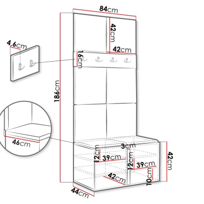 Stena do predsiene s čalúnenými panelmi 42x42 SELAND 4 - grafit / šedá