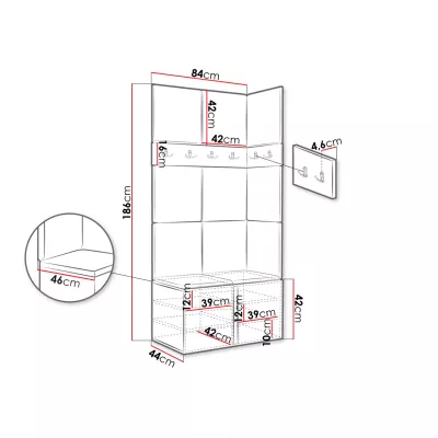 Predsieňová stena s čalúnenými panelmi 42x42 SELAND 1 - grafit / svetlá béžová