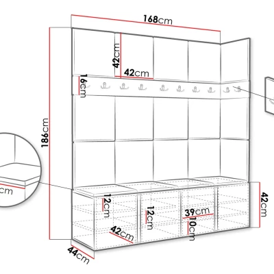 Stena do predsiene s čalúnenými panelmi 42x42 SELAND 2 - grafit / šedá