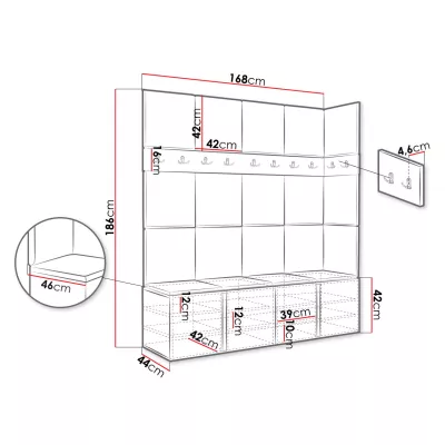 Stena do predsiene s čalúnenými panelmi 42x42 SELAND 2 - grafit / šedá