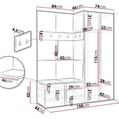 Predsieňová stena s čalúnenými panelmi 42x42 SELAND 3 - biela / šedá