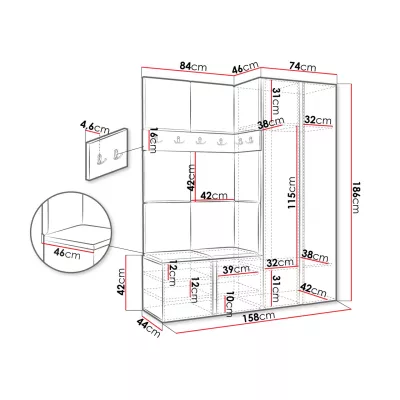 Predsieňová stena s čalúnenými panelmi 42x42 SELAND 3 - biela / šedá
