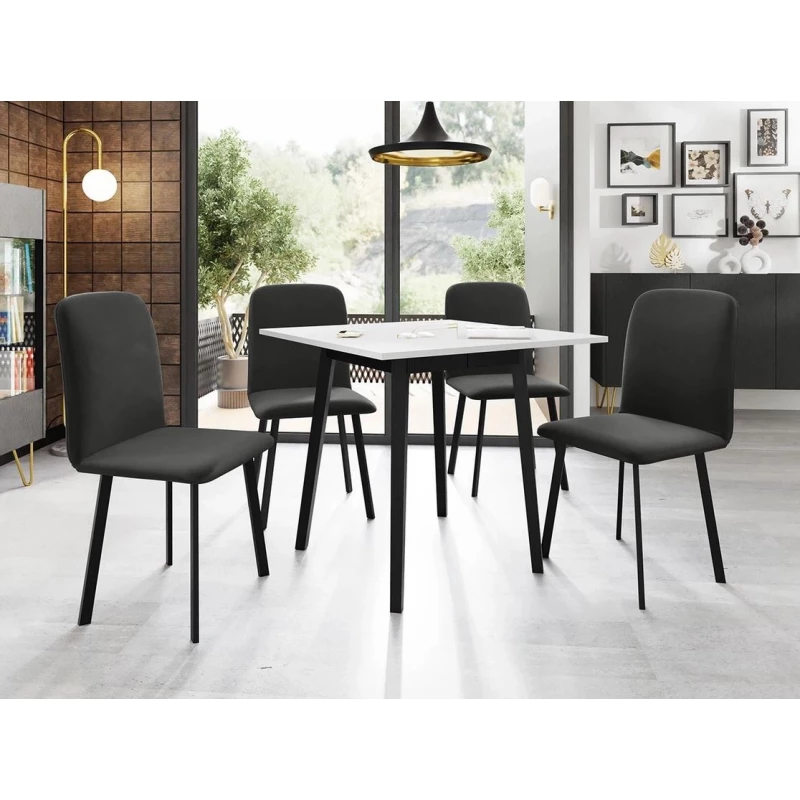 Jedálenský set 4+1 PHOBIE - biely / čierny / šedý