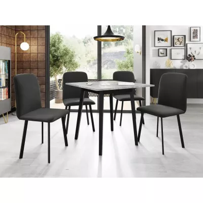Jedálenský set 4+1 PHOBIE - šedý mramor / čierny / šedý