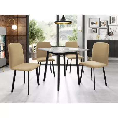 Jedálenský set 4+1 PHOBIE - šedý mramor / čierny / hnedý