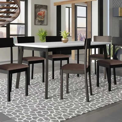 Rozkladací stôl 160 cm so 6 stoličkami ADELBITE 7 - biely / čierny / hnedý 2