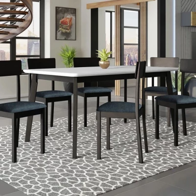Rozkladací stôl 160 cm so 6 stoličkami ADELBITE 7 - biely / čierny / modrý