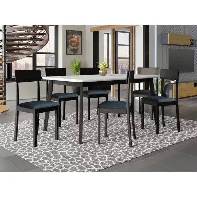 Rozkladací stôl 160 cm so 6 stoličkami ADELBITE 7 - biely / čierny / modrý