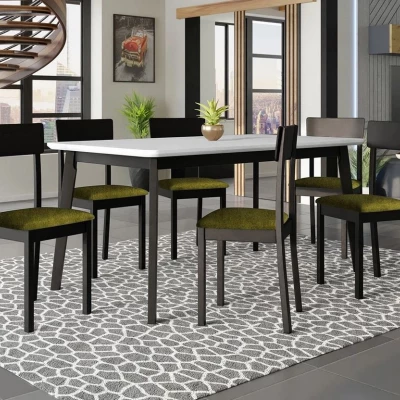 Rozkladací stôl 160 cm so 6 stoličkami ADELBITE 7 - biely / čierny / tmavý olivový