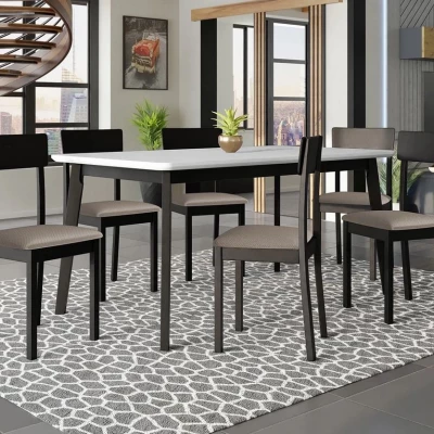 Rozkladací stôl 160 cm so 6 stoličkami ADELBITE 7 - biely / čierny / béžový