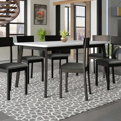 Rozkladací stôl 160 cm so 6 stoličkami ADELBITE 7 - biely / čierny / oceľový šedý