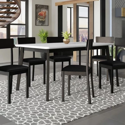 Rozkladací stôl 160 cm so 6 stoličkami ADELBITE 7 - biely / čierny / čierny