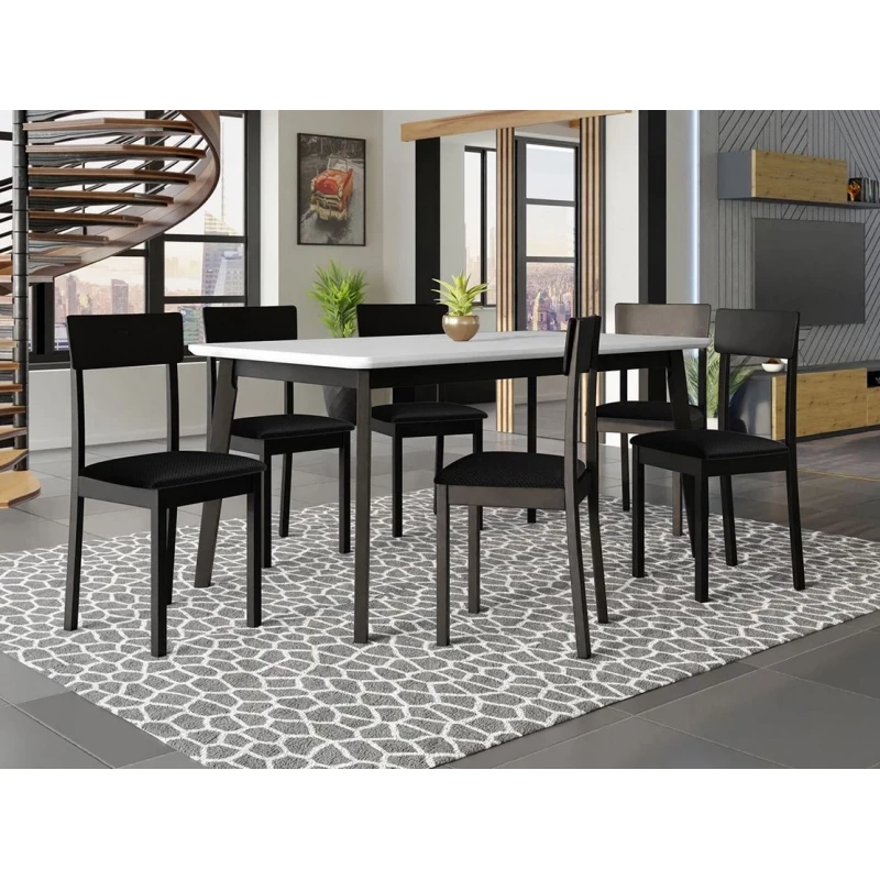 Rozkladací stôl 160 cm so 6 stoličkami ADELBITE 7 - biely / čierny / čierny