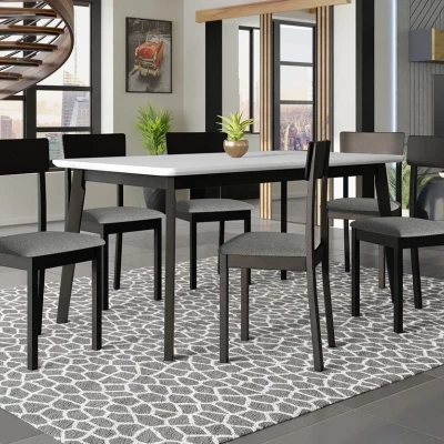 Rozkladací stôl 160 cm so 6 stoličkami ADELBITE 7 - biely / čierny / šedý