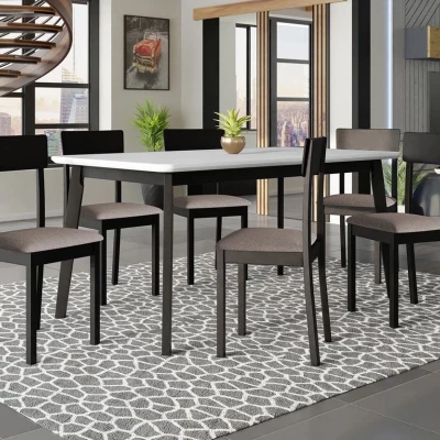 Rozkladací stôl 160 cm so 6 stoličkami ADELBITE 7 - biely / čierny / hnedý 1