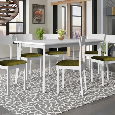 Rozkladací stôl 160 cm so 6 stoličkami ADELBITE 7 - biely / tmavý olivový