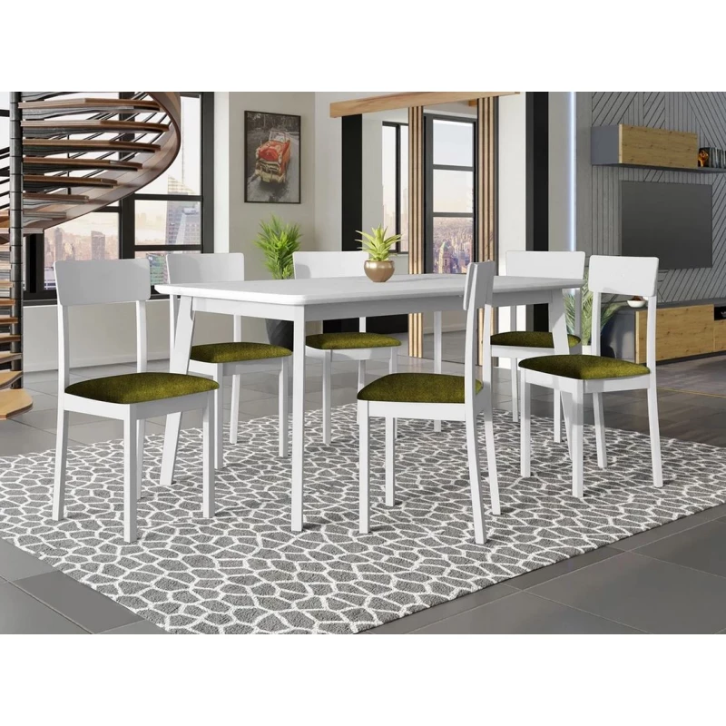 Rozkladací stôl 160 cm so 6 stoličkami ADELBITE 7 - biely / tmavý olivový