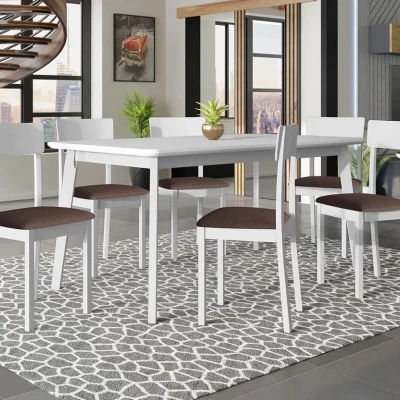 Rozkladací stôl 160 cm so 6 stoličkami ADELBITE 7 - biely / hnedý 2