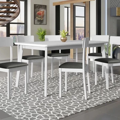 Rozkladací stôl 160 cm so 6 stoličkami ADELBITE 7 - biely / oceľový šedý