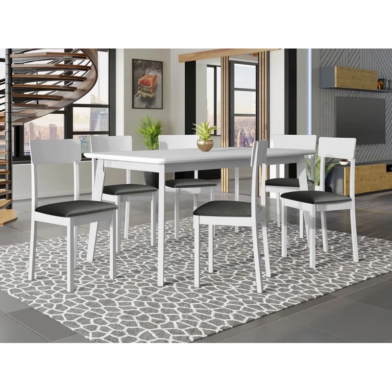 Rozkladací stôl 160 cm so 6 stoličkami ADELBITE 7 - biely / oceľový šedý