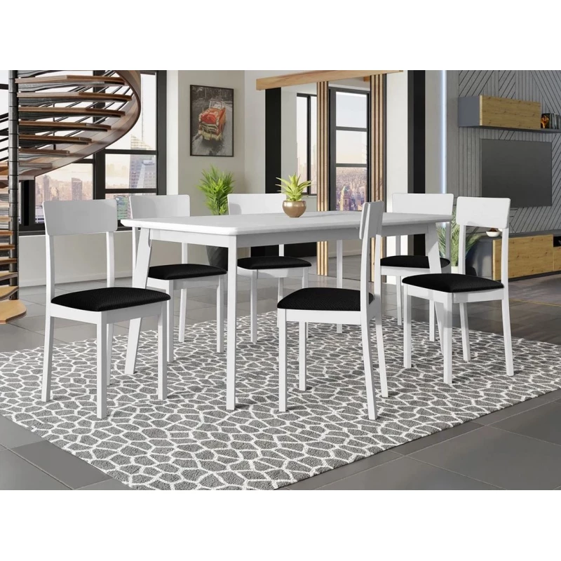 Rozkladací stôl 160 cm so 6 stoličkami ADELBITE 7 - biely / čierny