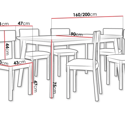 Rozkladací stôl 160 cm so 6 stoličkami ADELBITE 7 - biely / tmavý olivový