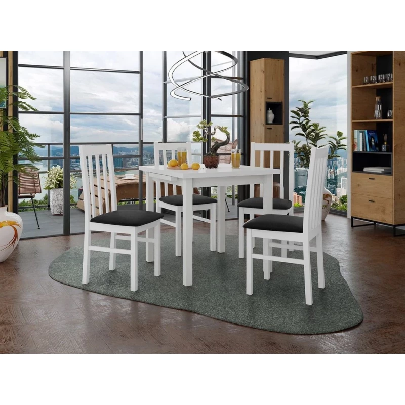 Jedálenský rozkladací stôl 80 cm so 4 stoličkami ADELBITE 4 - biela / čierna