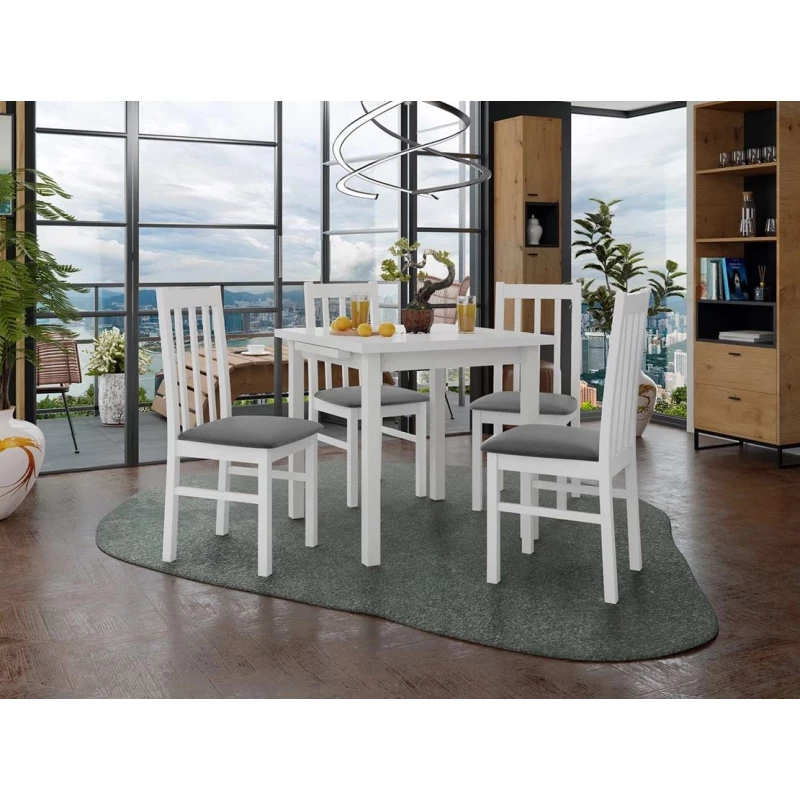 Jedálenský rozkladací stôl 80 cm so 4 stoličkami ADELBITE 4 - biela / oceľová šedá