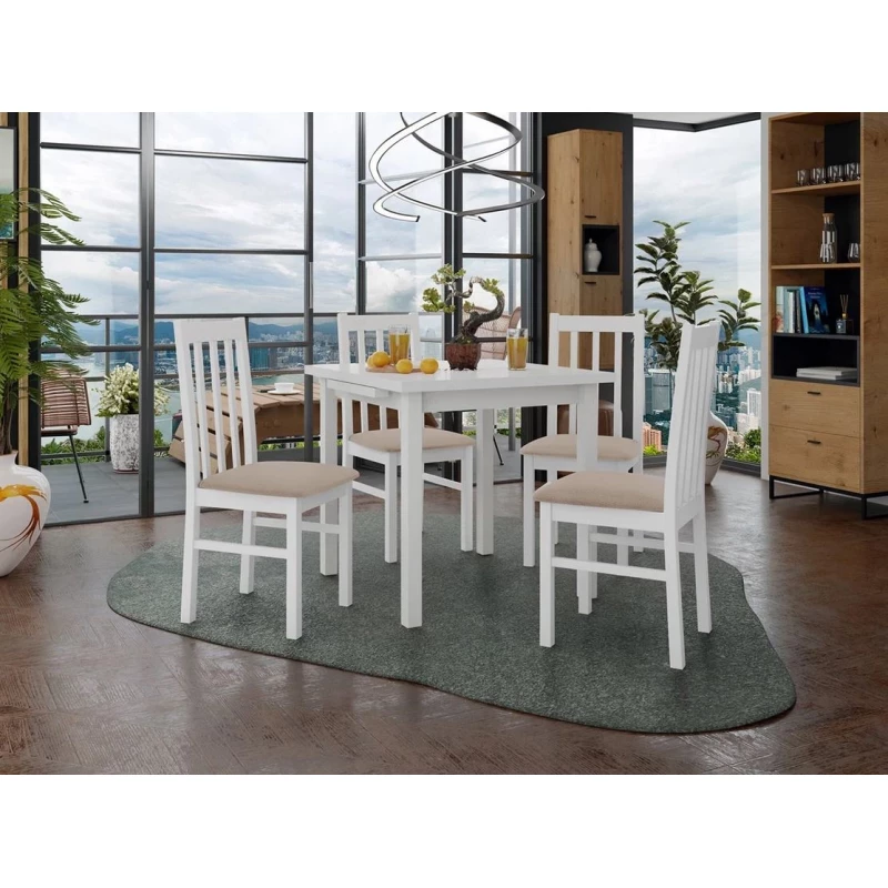 Jedálenský rozkladací stôl 80 cm so 4 stoličkami ADELBITE 4 - biela / béžová