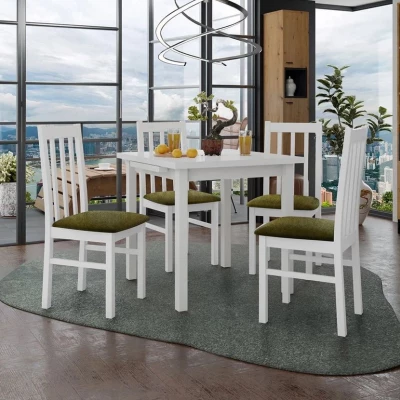 Jedálenský rozkladací stôl 80 cm so 4 stoličkami ADELBITE 4 - biela / tmavá olivová
