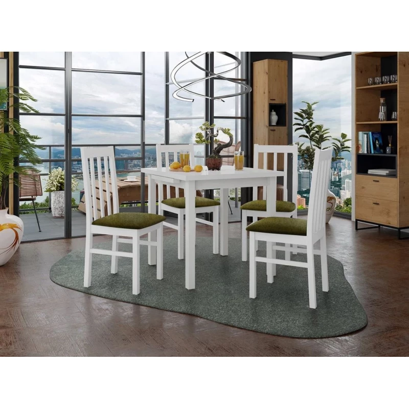 Jedálenský rozkladací stôl 80 cm so 4 stoličkami ADELBITE 4 - biela / tmavá olivová