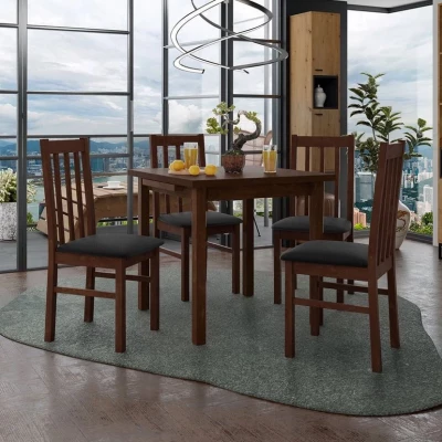 Jedálenský rozkladací stôl 80 cm so 4 stoličkami ADELBITE 4 - orech / čierna