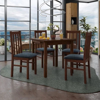 Jedálenský rozkladací stôl 80 cm so 4 stoličkami ADELBITE 4 - orech / modrá