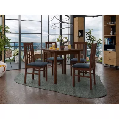 Jedálenský rozkladací stôl 80 cm so 4 stoličkami ADELBITE 4 - orech / modrá