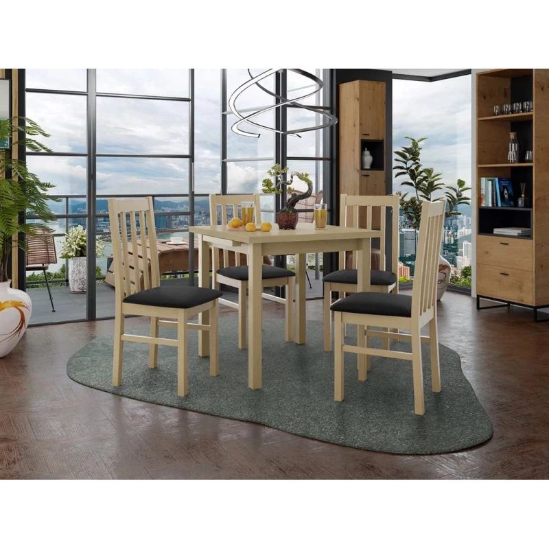 Jedálenský rozkladací stôl 80 cm so 4 stoličkami ADELBITE 4 - dub sonoma / čierna