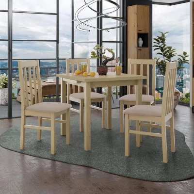 Jedálenský rozkladací stôl 80 cm so 4 stoličkami ADELBITE 4 - dub sonoma / béžová