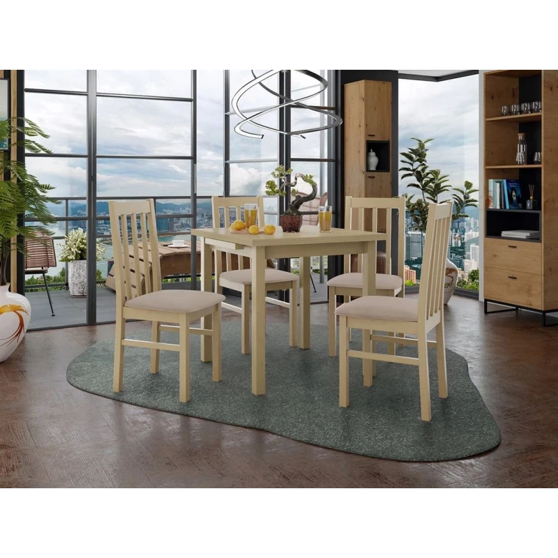 Jedálenský rozkladací stôl 80 cm so 4 stoličkami ADELBITE 4 - dub sonoma / béžová